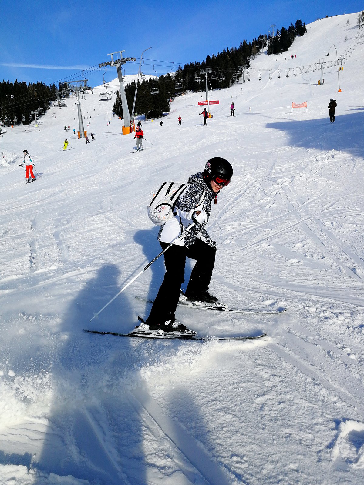 woman skiing snowy field winter
